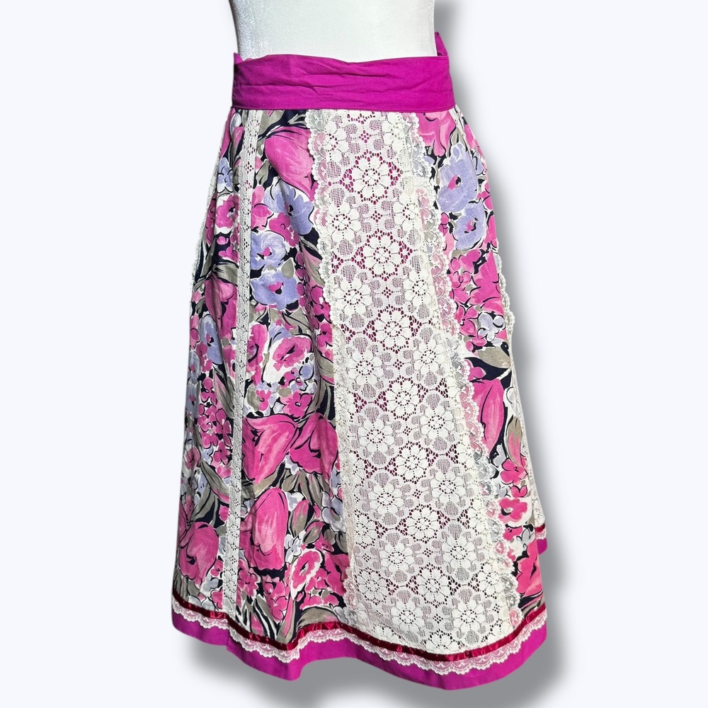 VTG 70s Carefree Fashions Floral Lace Panel Skirt Dress‎ Cottage Prairie Hippie